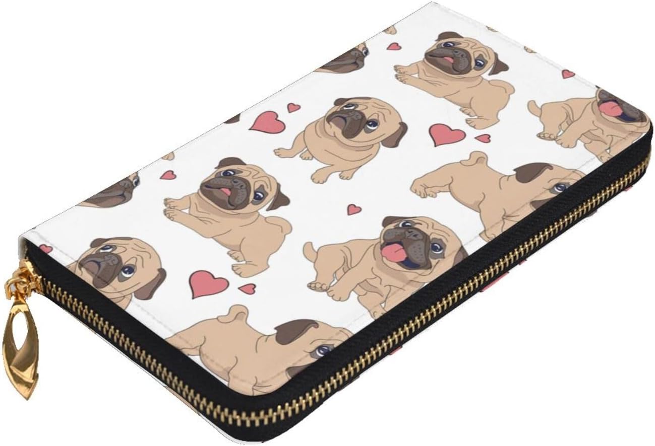 [NEXEAR] 犬 パグ いぬ キュート 財布 長財布 レザー 牛革 多機能 長 財布 現金 カードケース 大容量 財布 軽量 コ