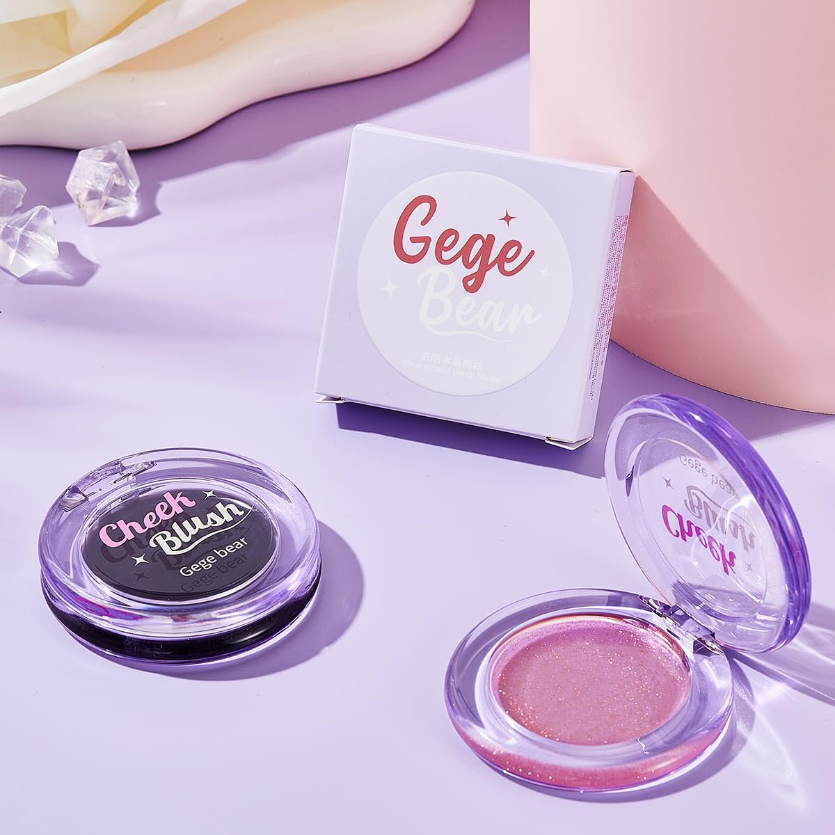 Gege Bear Clear Crystal Cheek Blush | Compact Blusher for Women with Highlighter Glow | Easy to Blend Lightweight | Soft Makeup for Face Glow | Perfect Shine for Summer (02# ROSE LIGHT, 3.5g)