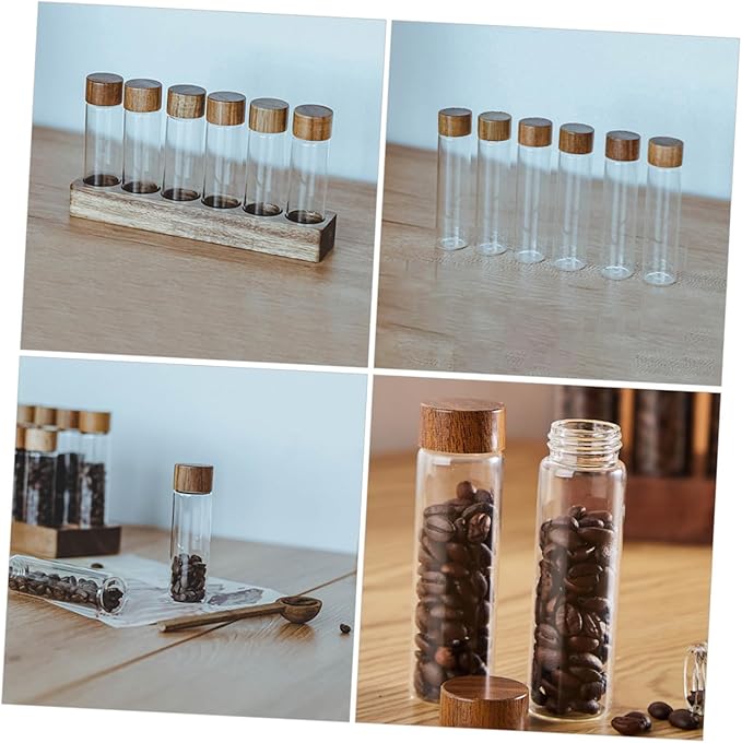 Set de 6 Tubos de Vidrio Herméticos para Café con Soporte de Madera miniatura 4