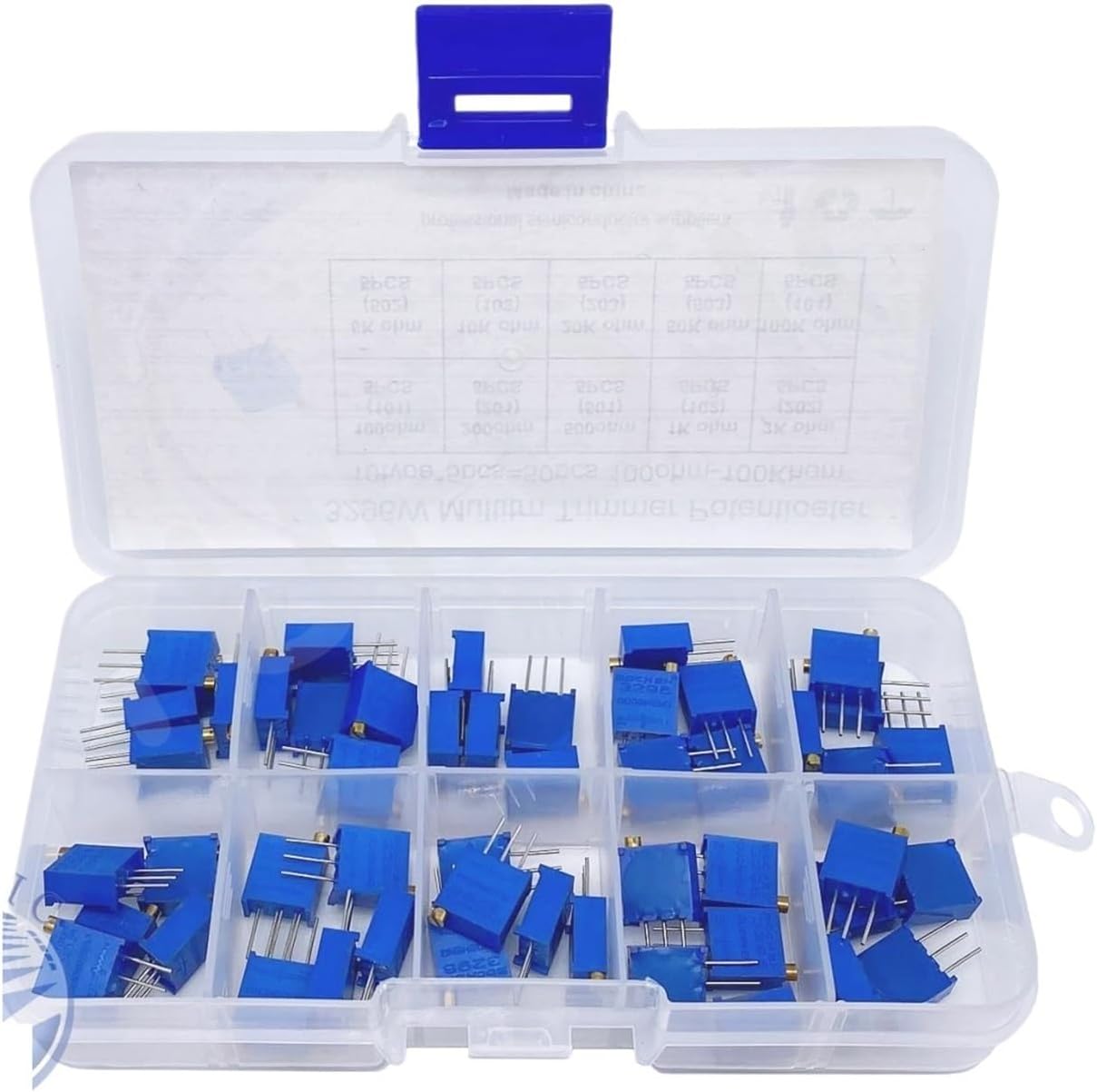 10value 3296w-101 201 501 102 202 502 103 203 503 104 Multi-Turn Adjustable Resistor kit Potentiometer 100/200/500 ohm 1/2/5/10K