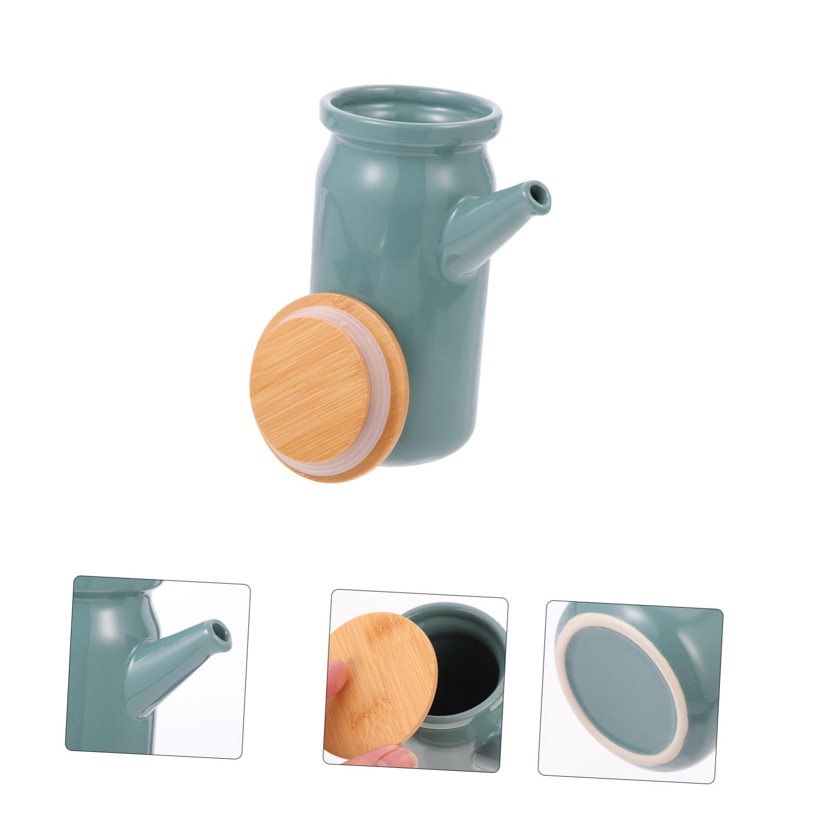 FUNOMOCYA Ceramic Oil Pot Household Soy Sauce Bottle White Gravy Boat Kitchen Oil Container Condiment Bottles Liquid Dispenser Kitchen Spice Jar Condiments Containers Oil Wooden Green