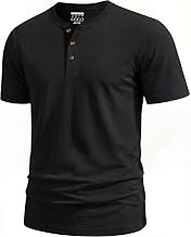 TACVASEN Men's Henley T Shirt Cotton Moisture Wicking Short Sleeve Tshirt Classic Casual Grandad Shirts with Button