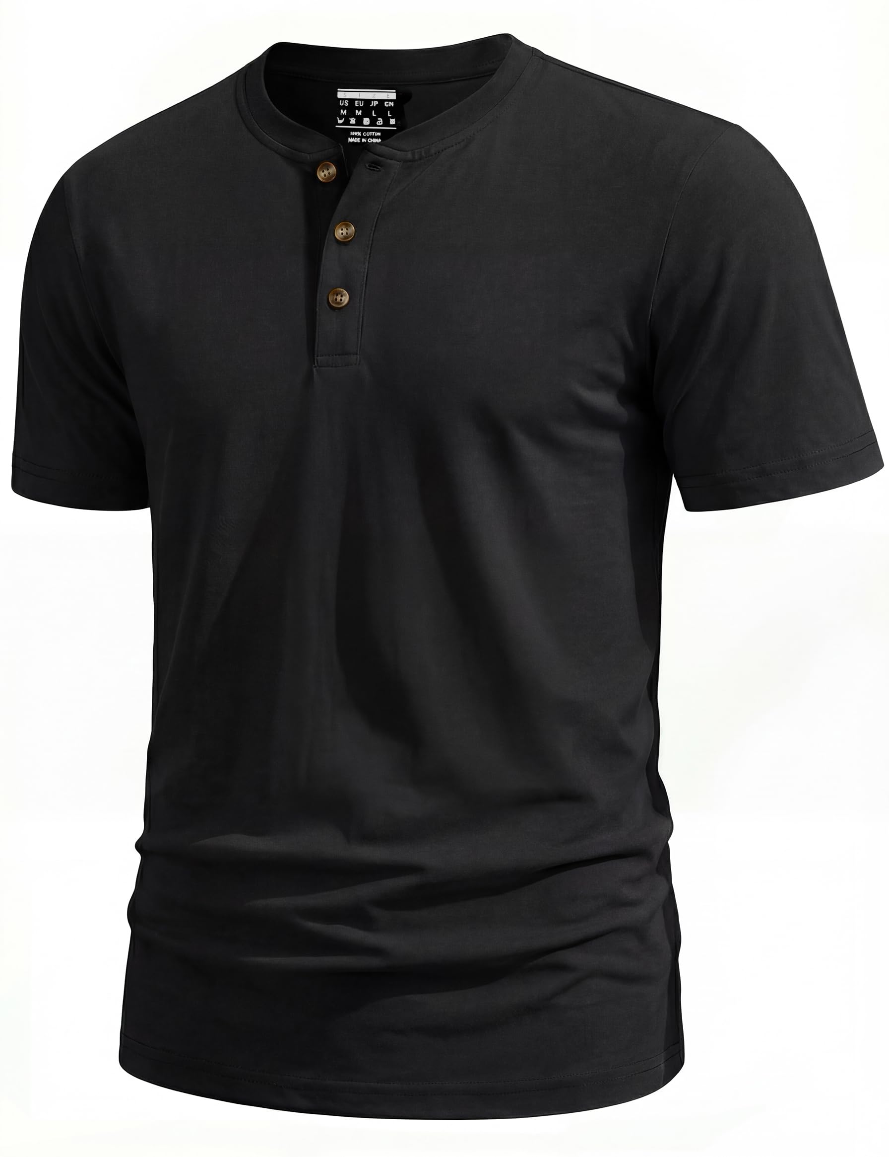 TACVASEN Henley Schwarze Tshirt Herren Kurzarm Baumwolle Shirts Rundhals Sommer Freizeit T Shirts Atmungsaktive XL