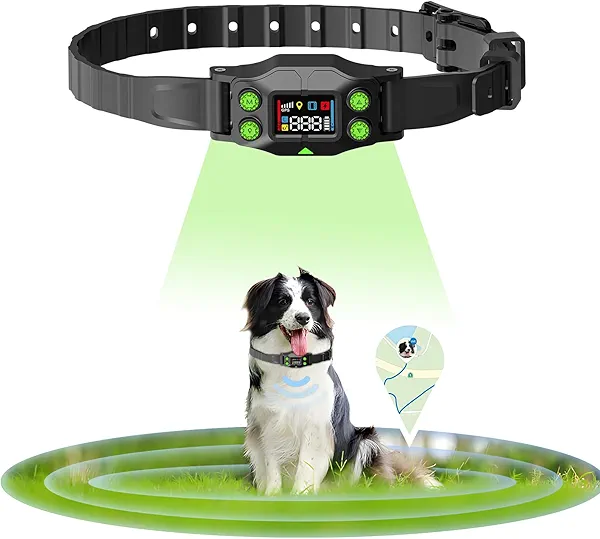 PYRODUM Wireless Dog Fence, GPS Dog Collar Fence System, Invisible Electric Fence for Dogs with 3 Warning Modes, Radius 25-999 Yards, IPX7 Waterproof/Rechargeable Electric Dog Fence for Outdoor Use