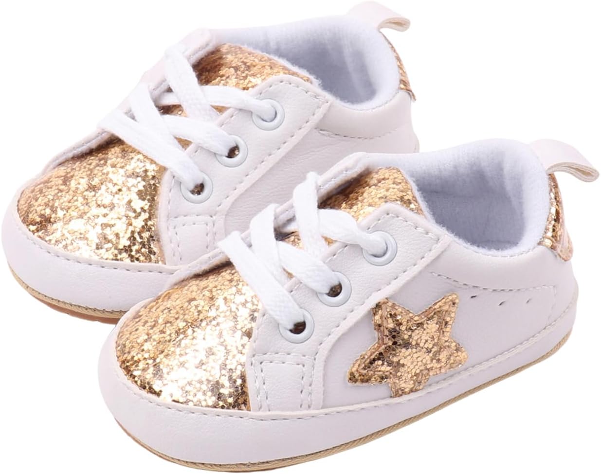 Baby Sneakers Contrast Color Sequins Shoelace Soft Sole Non-Slip Infant First Walking Shoes for Spring Fall 0-18 M