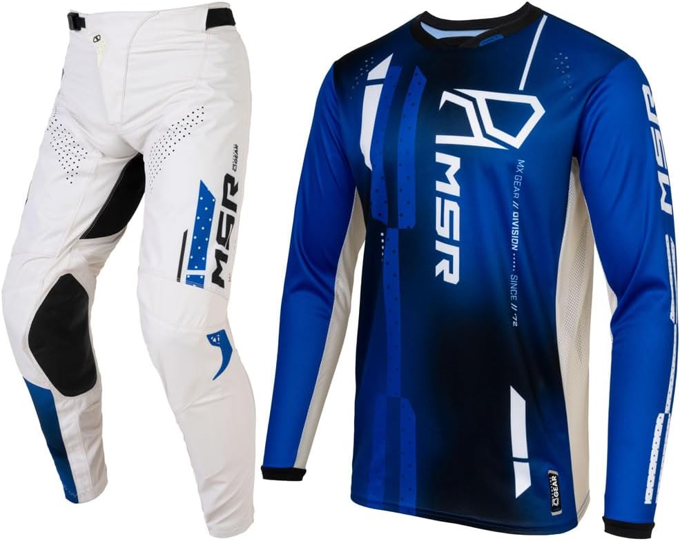 MSR NXT Grid Dirt Bike Motocross Jersey and Pant Combo White/Grey Large Jersey, 34" Pant