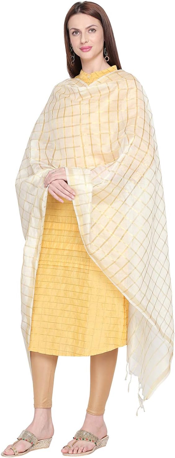 DUPATTA BAZAAR Woman's Checkered Blended Silk Dupatta.