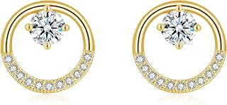 Jewellery Set Silver 925 Ladies, 925 Sterling Silver Necklace & Stud Earrings Set with Cubic Zirconia, 45+5cm Silver Chain with Pendant, 11mm Silver Ladies Earrings, Birthday Gift for Women