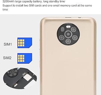Zyyini Mate48 Pro Unlocked Phone, 5.45inch Full Screen Face Recognition Smartphone, Dual SIM, 2G/32G, Dual Camera 3G Gaming Cell Phone for Android 6, Support 128GB Memory (Gold)