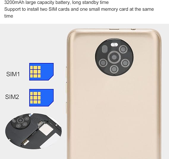 Zyyini Mate48 Pro Unlocked Phone, 5.45inch Full Screen Face Recognition Smartphone, Dual SIM, 2G/32G, Dual Camera 3G Gaming Cell Phone for Android 6, Support 128GB Memory (Gold)