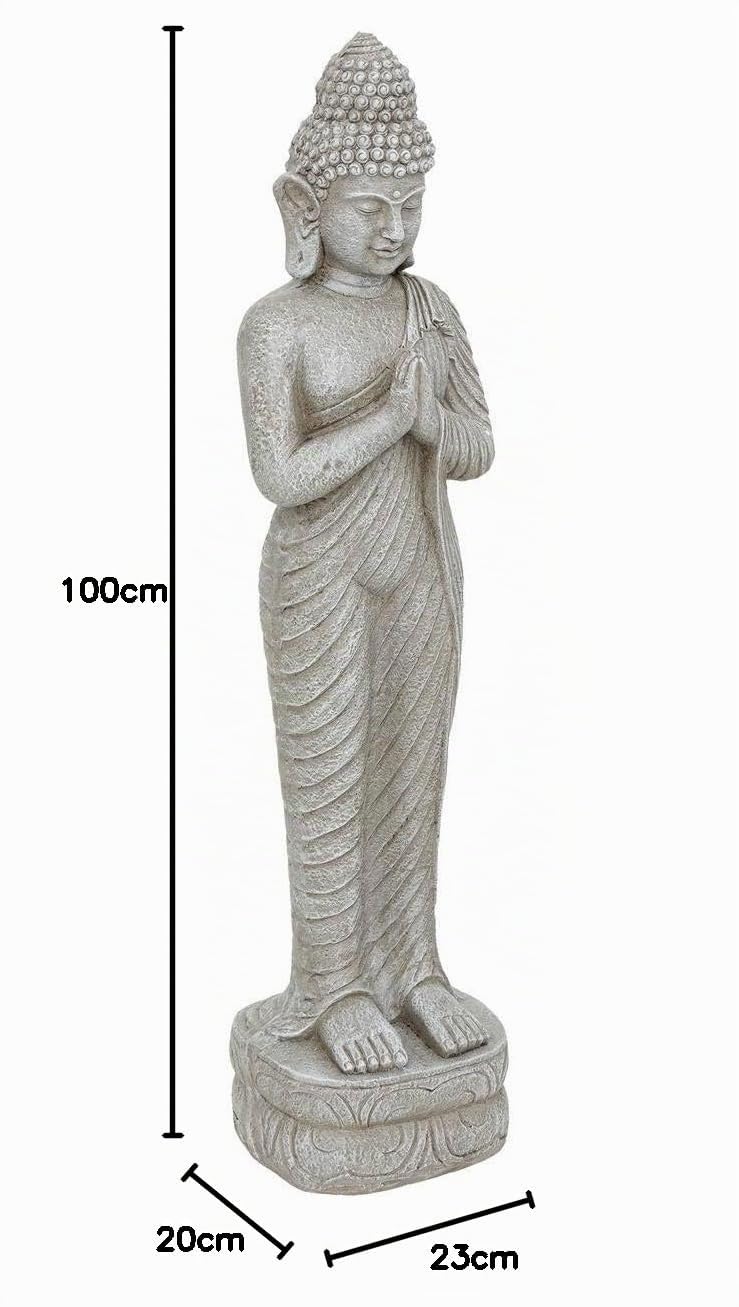 Atmosphera - Statuette d Exterieur Bouddha sakin Gris h100cm