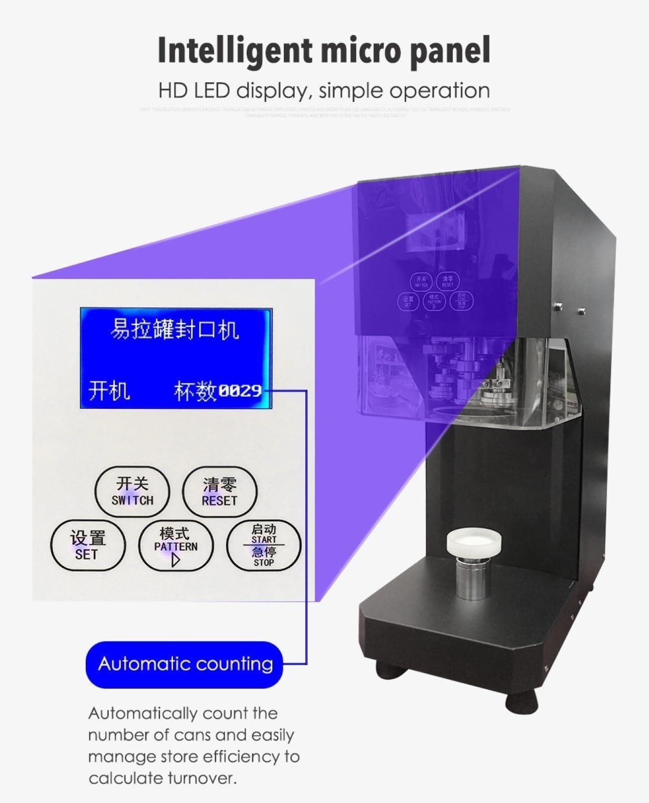 Sigillatrice per lattine, regolabile in altezza con pannello di controllo digitale, strumento di chiusura di lattine