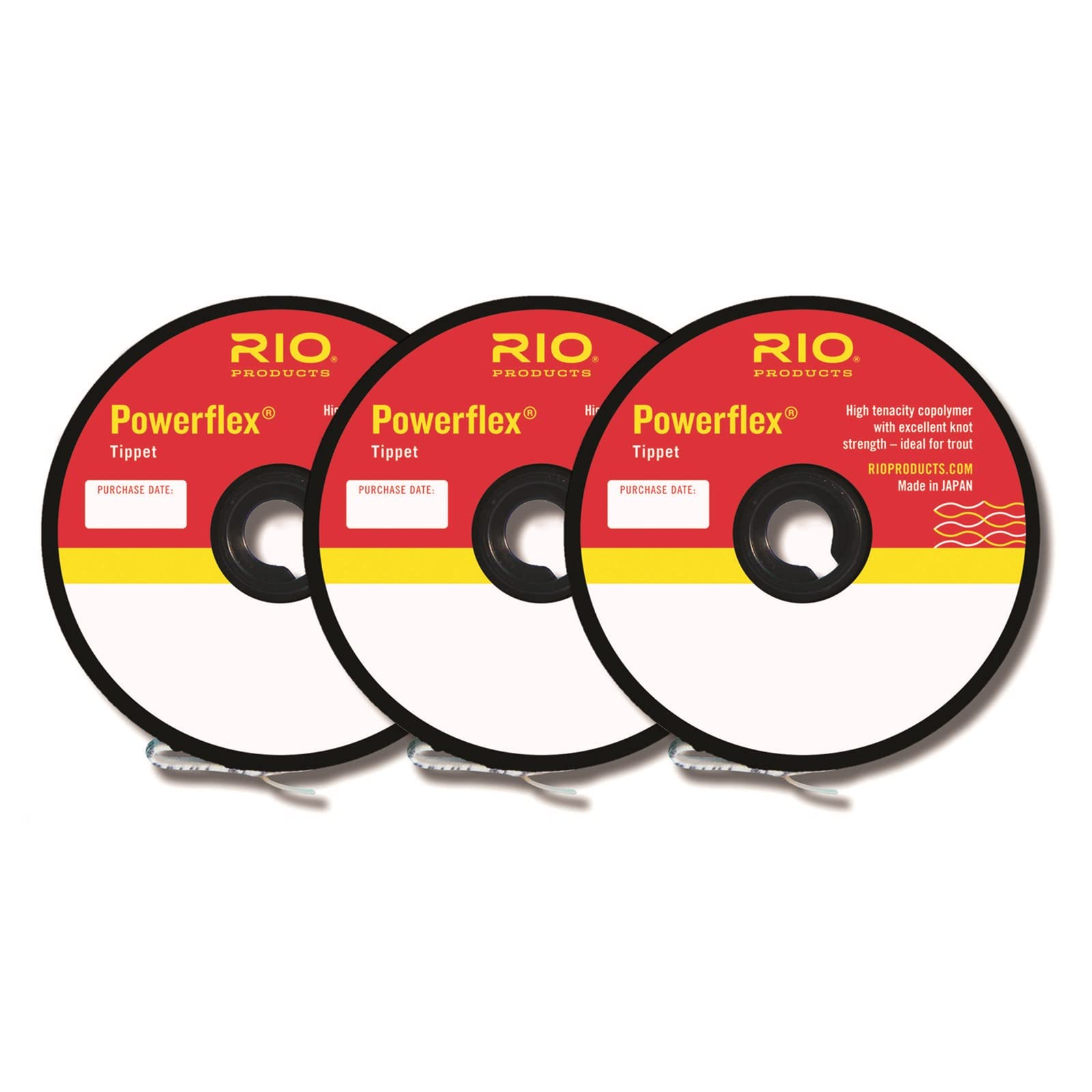 RIO Products Powerflex Tippet, Freshwater Fly Fishing Trout Tippet, Superb Knot Strength, Stretch, and Suppleness, 30yd Spools, 3 Pack