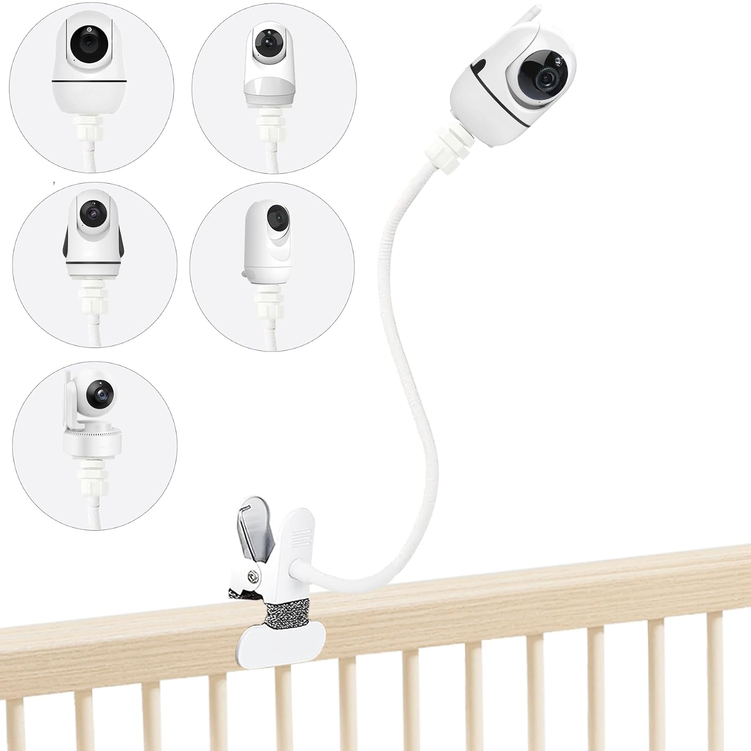 Baby Monitor Mount Holder Compatible with Infant Optics DXR-8/DXR-8 Pro, Momcozy BM01/BM03/BM04 and Other Cameras with 1/4" Threaded Hole, 16 inches Flexible Clip Clamp Mount Without Tools