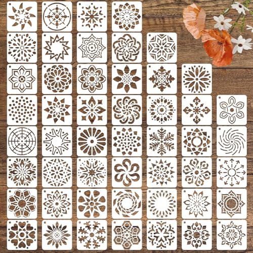 50 PCS Mandala Painting Stencils Reusable Mandala Stencils for Painting on Wood Rocks Canvas Fabric Glass Pottery 4x4 Inch
