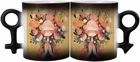 Mug, 12 Oz Heat Activated Color Changing Ceramic Cup,Blossom Veil Durable & Reusable for Coffee Tea, Cute Couple Design, Ideal for Valentine‘s Day And Romantic Gifts