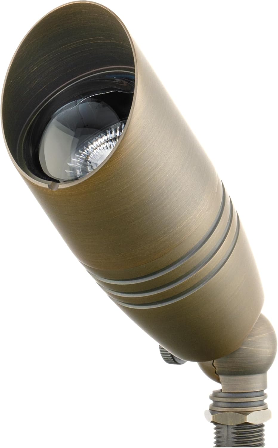 Amped Landscape Lighting 12V Accent Spot Light with MR16 Socket and Long Cowl in Aged Brass Solid Copper Enhanced Protection for Coastal Environments