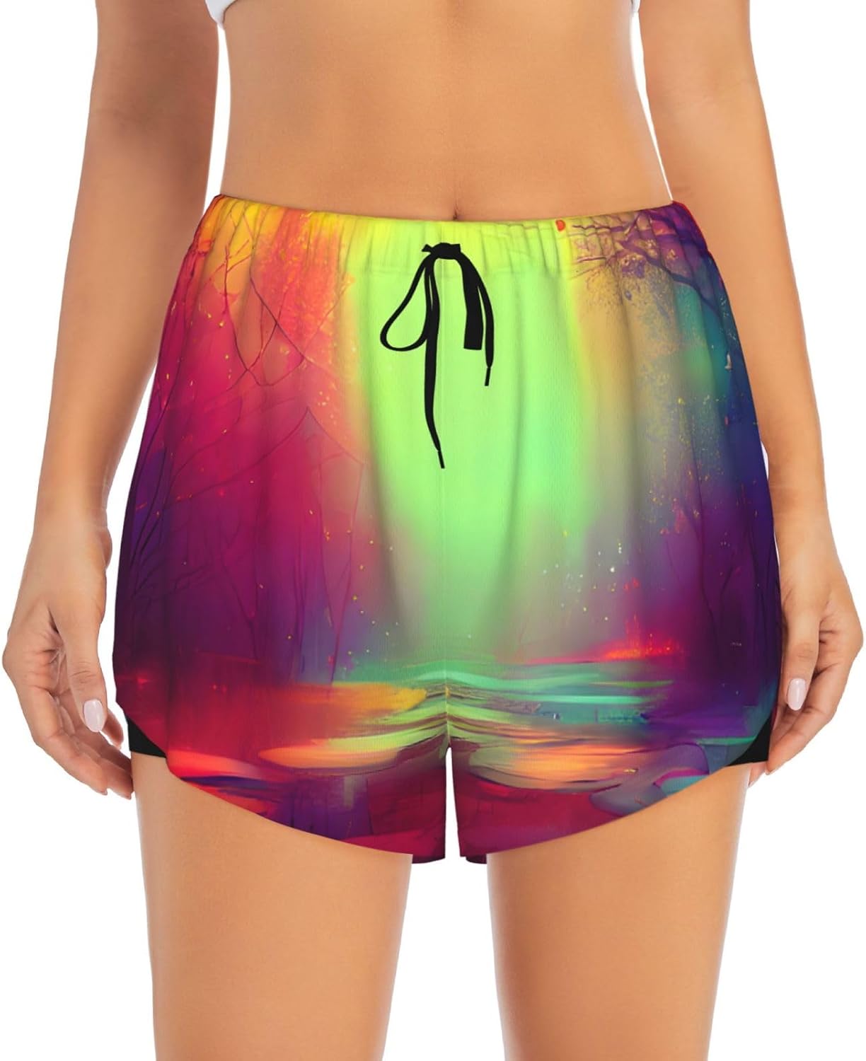 Dream Colorful Print Women's Athletic Shorts,for Running,Yoga and Gym,Stylish Workout Shorts with Pockets