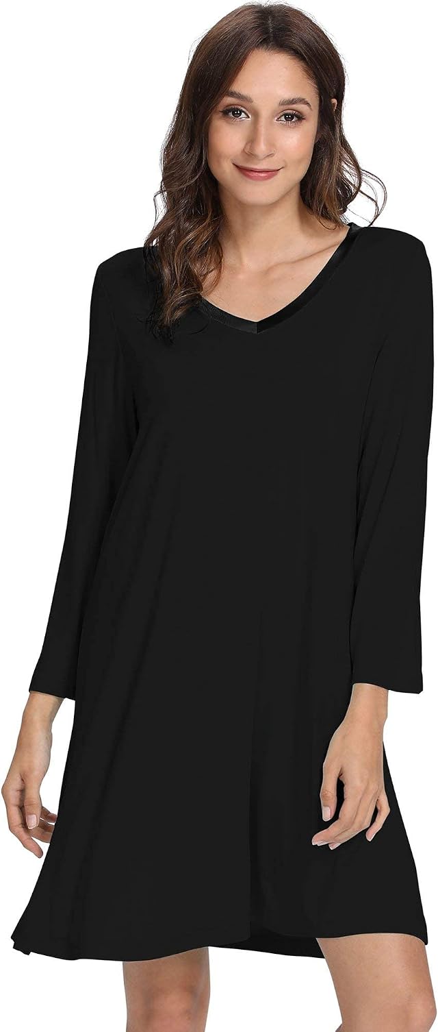 GYS Womens Bamboo Viscose Long Sleeve Nightgown Super Soft Lightweight Night Shirts for Sleeping