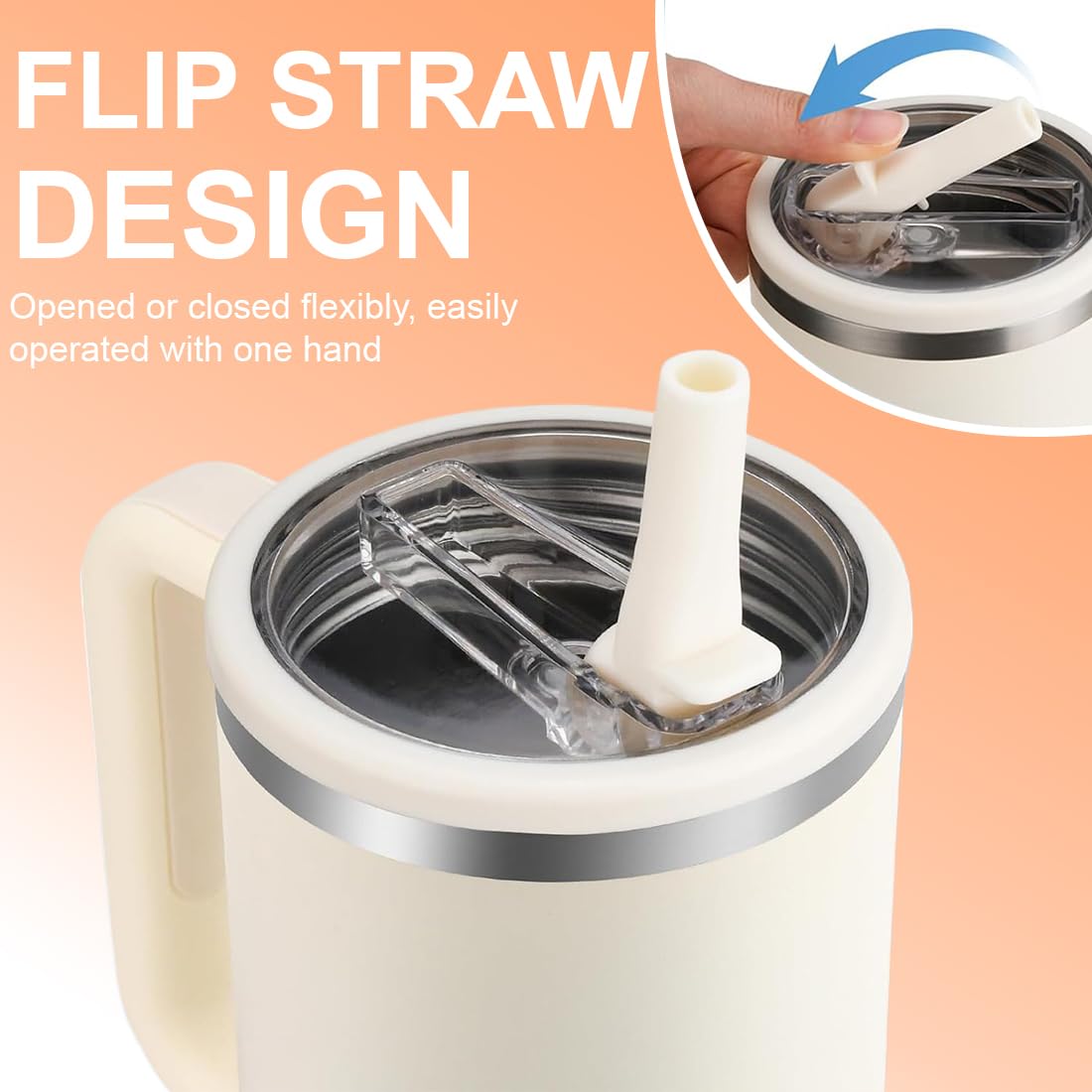 Sostituzione Del Coperchio Della Tazza Compatibile con Stanley Cup - Coperchi di ricambio riutilizzabili per Stanley da 40 oz, con 2 Cannucce, Anti-perdite e Anti-polvere(2 Pezzi, Beige)