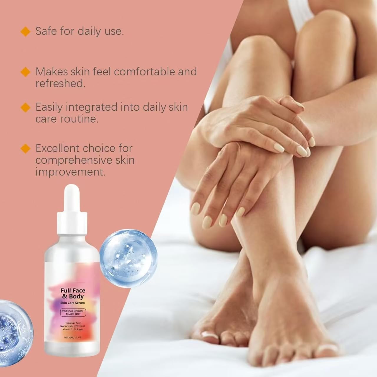 Serum witaminowe Finones Skin do twarzy i ciała, 5 w 1, serum ujędrniające przeciwzmarszczkowe, liftingująca esencja ujędrniająca, pomagająca zredukować widoczność zmarszczek, ciemnych plam,2PCS