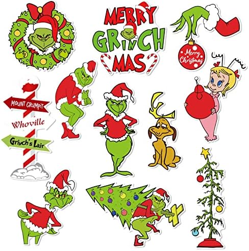 Whaline 11Pcs Christmas Decoration Magnets Merry Christmas Refrigerator Magnets Green Xmas Decorative Fridge Magnetic Stickers Garage Magnet for Indoor Outdoor Fridge Car Metal Door Decoration