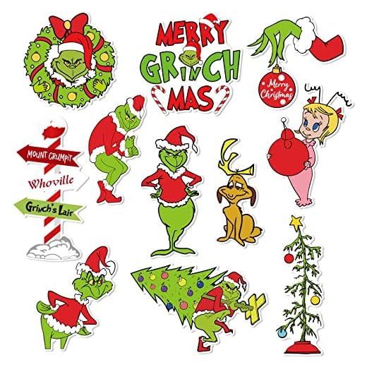 Whaline 11Pcs Christmas Decoration Magnets Merry Christmas Refrigerator Magnets Green Xmas Decorative Fridge Magnetic Stickers Garage Magnet for Indoor Outdoor Fridge Car Metal Door Decoration
