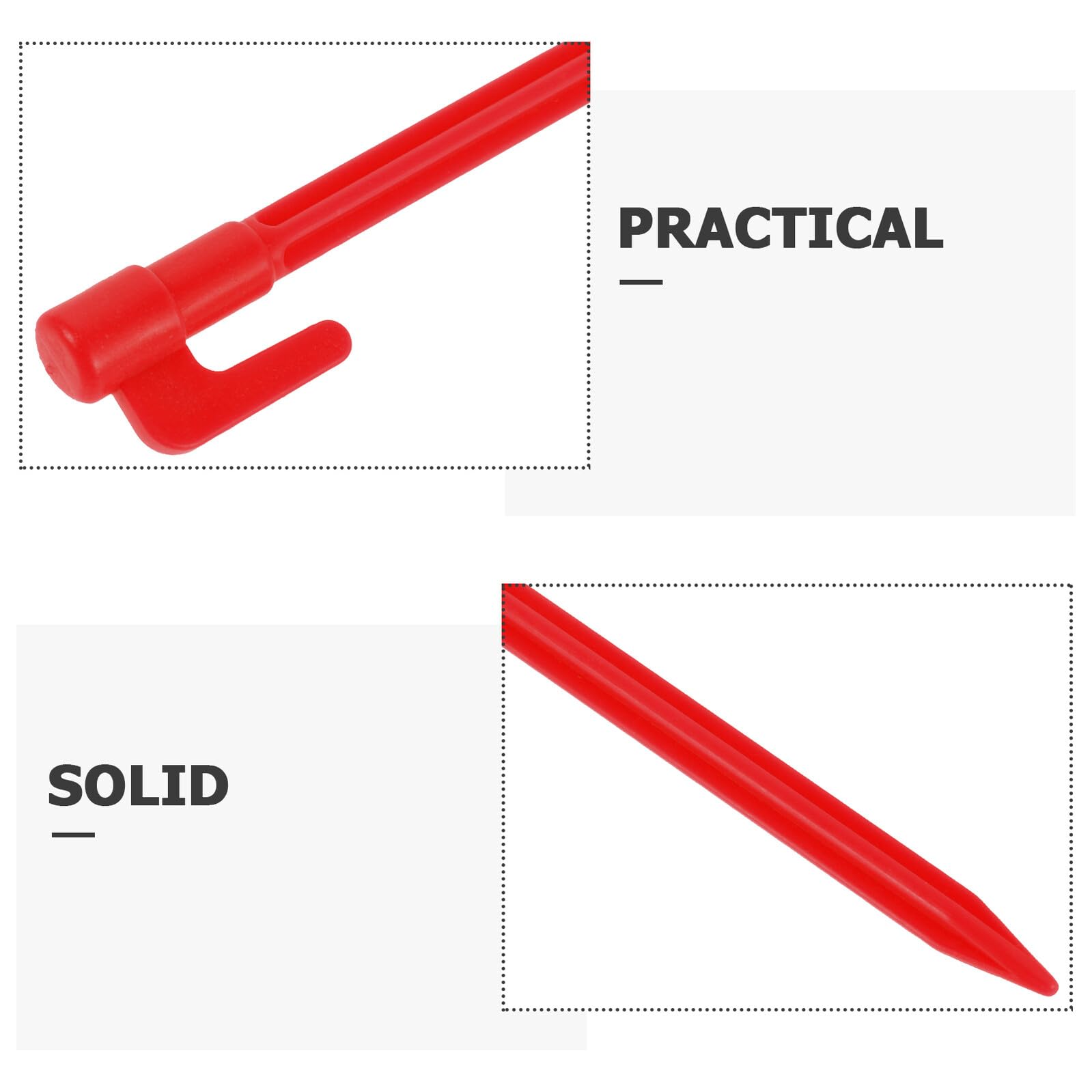 100pcs de Clous de Tente en Plastique Rouge, Haute Résistance et Identification Facile, Piquets pour Camping, Plage et Randonnée, Fixation Solide pour Structures Gonflables