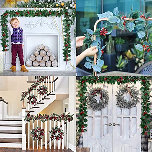 Egghat 5.5 Ft Christmas Garland Red Berry And Green Leaf Decoration Xmas Garland With Hanging Loops And Hooks For Indoor Outdoor Home Table Stairs New Year Wedding Party Decor (Simple) #TOP5