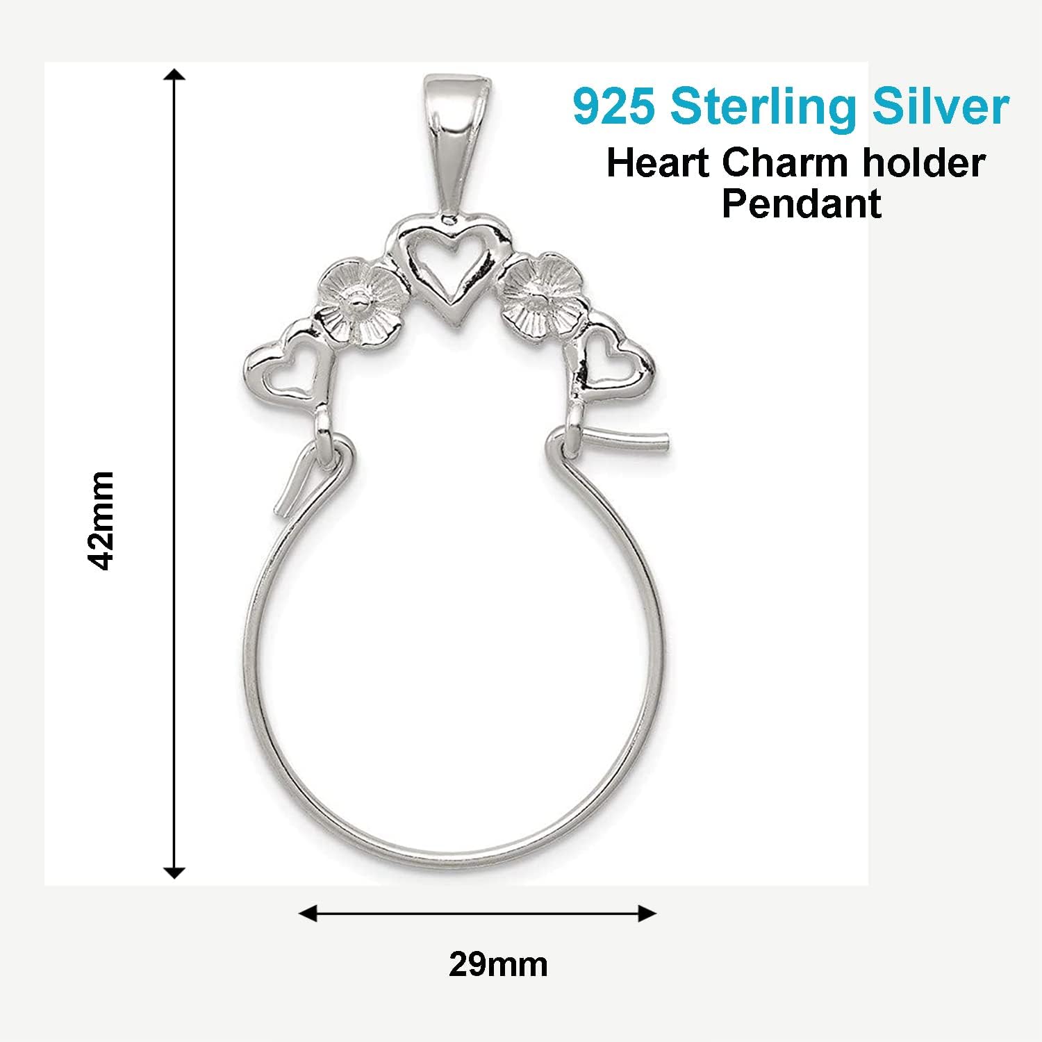 JewelryWeb - Sterling Silver Polished 5 Heart Charm holder Pendant - Ring Holder for Mom - Mother's day Birthday Christmas Gift for Mom Grandmother