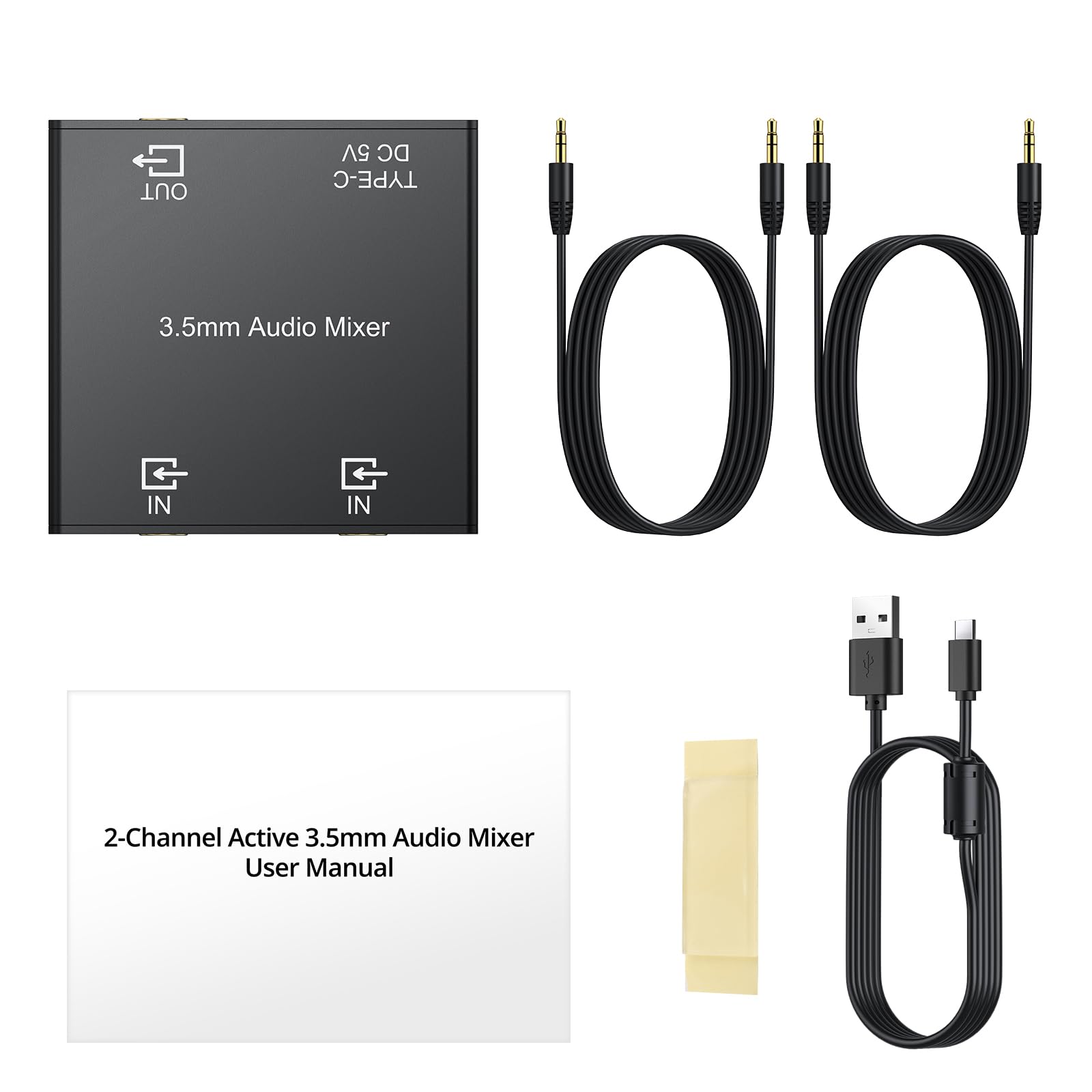 LiNKFOR Mini Mezclador de Audio 3.5mm de 2 Canales,Mezclador Activo con con Control de Volumen para PC/Altavoz/Amplificador/Teclado Electrónico