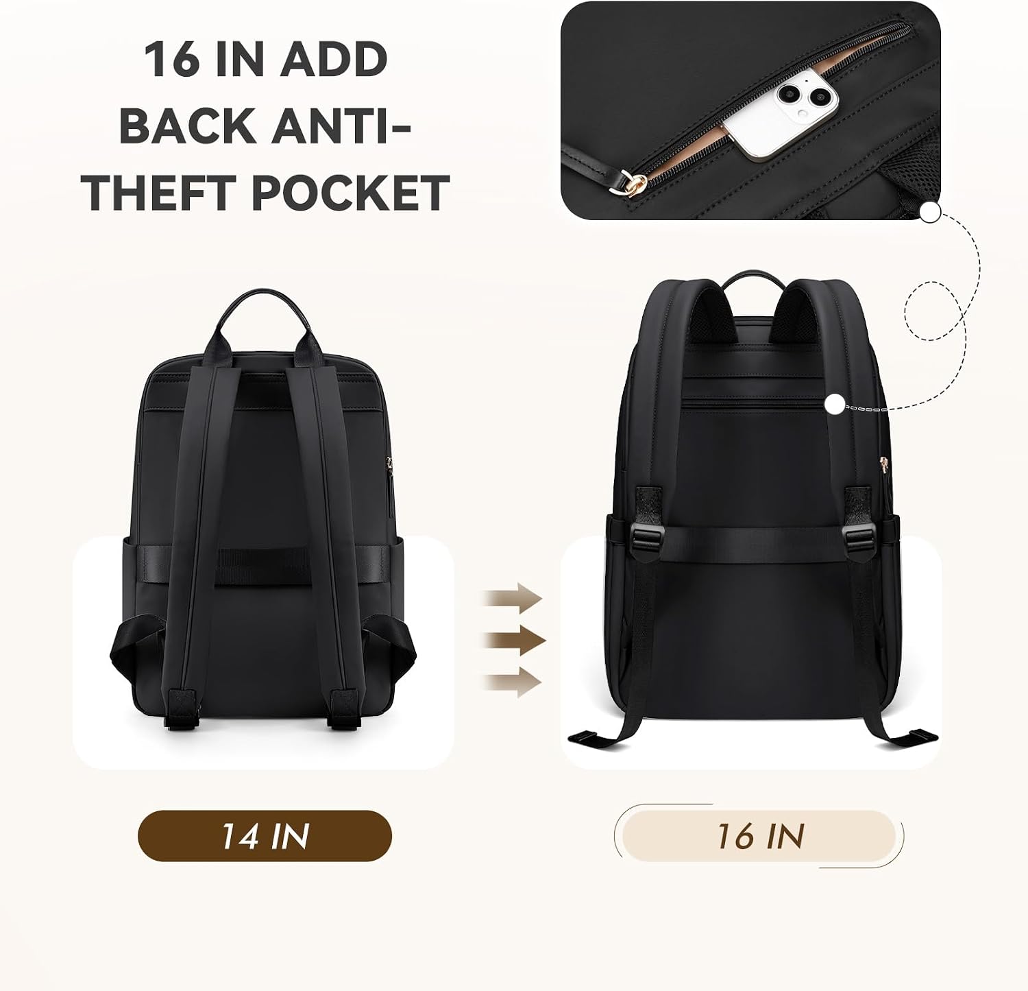 Laptop Backpack for Women Travel Work Commute Casual Daypack Backpack Purse Computer Bags Fit 14 Inch Notebook (Black)