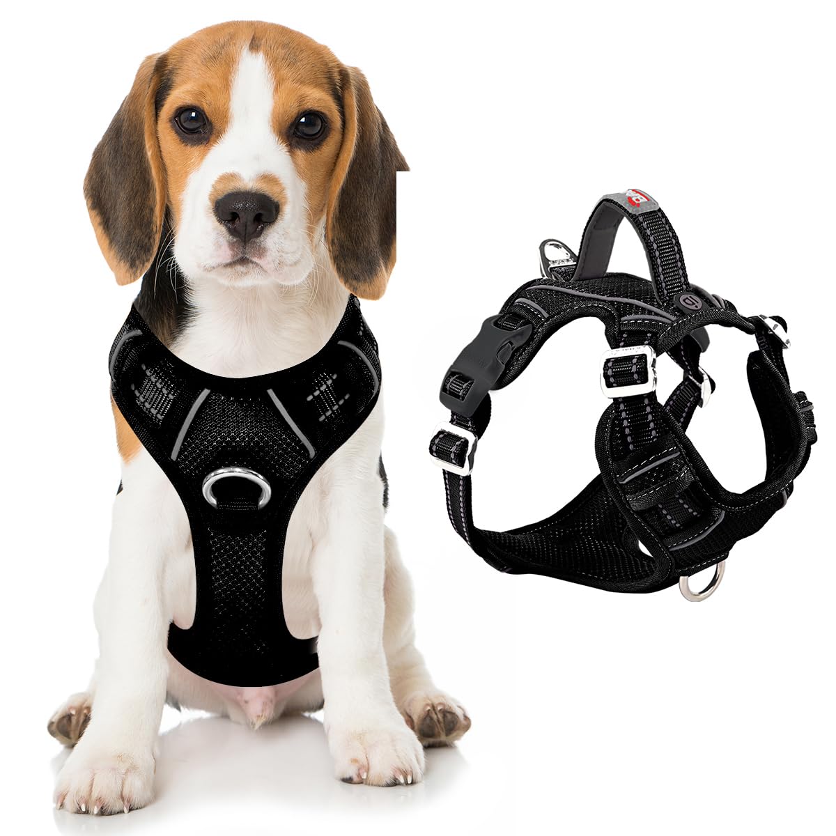 BARKBAY Dog Harness No Pull with ID Tag Pocket - Heavy Duty, Reflective, Easy Control for Large Dogs(Black,M)