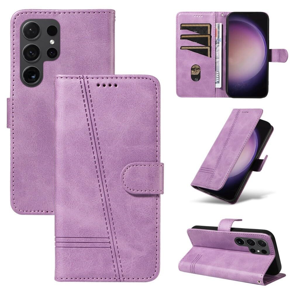 Compatible avec Samsung Galaxy S10e (Couleur : Violet) lignes Étui portefeuille en cuir Flip Cover