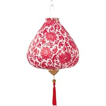 EYPKPL Chinese Lantern Oval Silk Lantern Oriental Vietnamese Floral Pattern Hanging Lantern Asian Traditional Spring Festival Lantern12inch