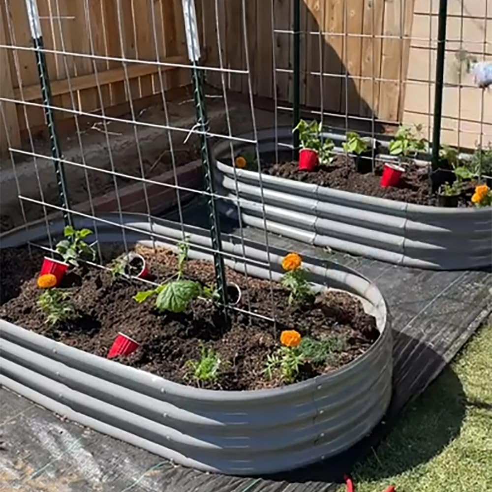 2 Pack 8x4x1FT Galvanized Raised Garden Bed Kit Oval Metal Ground Planter Box Outdoor Bottomless Planter Raised Beds for Vegetables Flowers Herbs Fruits, Gray