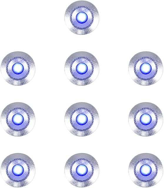 MiniSun Pack of 10 15mm Blue LED Round Garden Decking/Kitchen Plinth Lights Kit - IP67