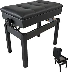 VEDO Banco Para Piano com Altura AjustáVel e EspaçO de Armazenamento, Almofada com Almofada de Espuma de Alta Densidade, Profissional Nível de Palco, Banco Para Piano em Madeira MaciçA, Preto