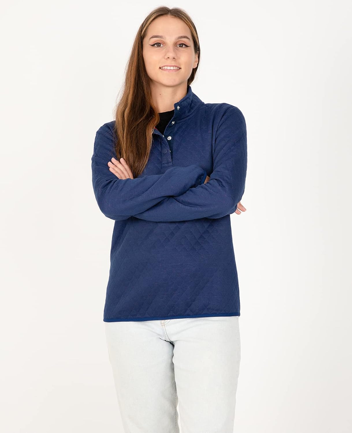 ZENTHACE レディース ウルトラソフト キルト 1/4 スナップフリース プルオーバー スウェットシャツ ジャケット 長袖 マ