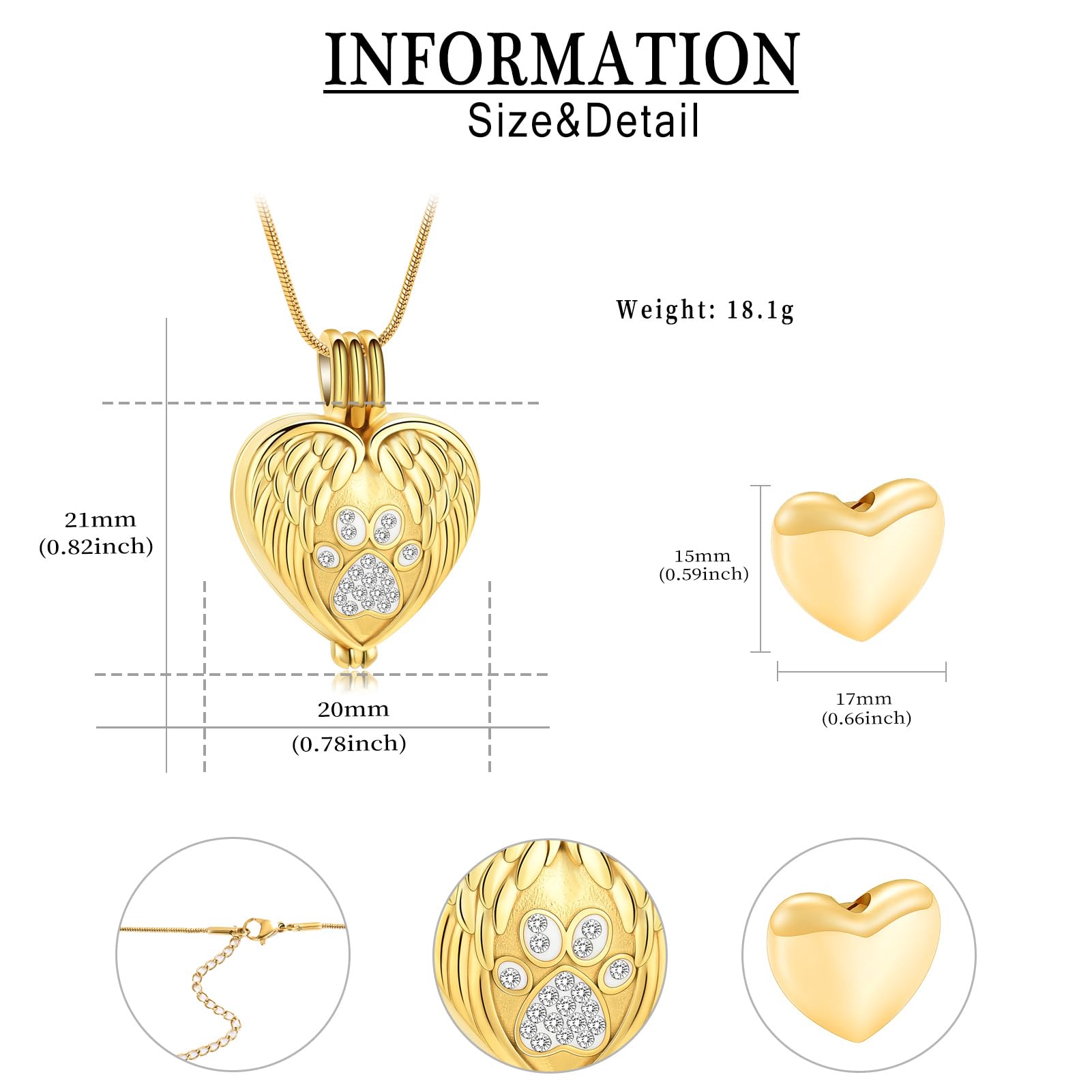 QGJNSGC Pet Cremation Jewelry for Ashes Heart Urn Necklaces Pawprint Cremation Keepsake Necklace for Pet/Dog's/Cat's Ashes Memorial Jewellery - Image 2