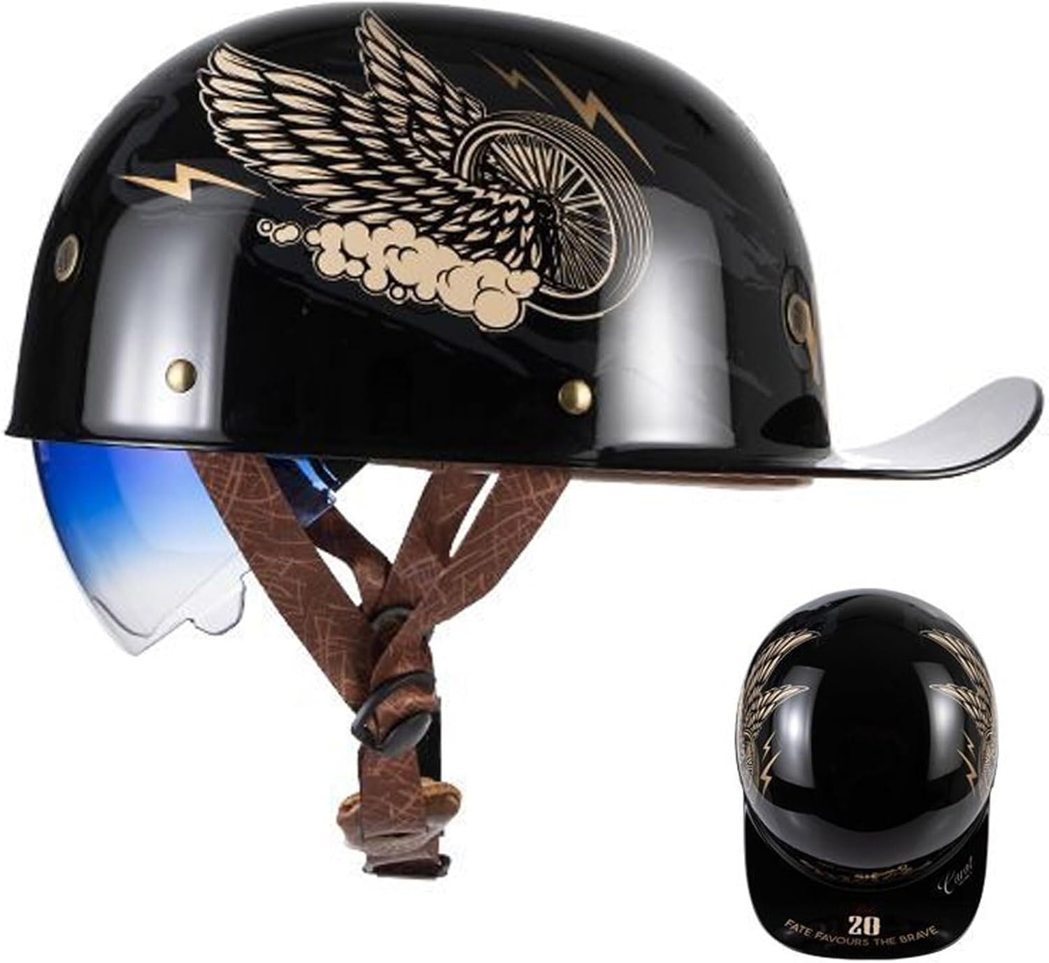 Indian Chief Baseball Cap Style DOT Approved Motorcycle Half Helmet with Visor,Cool Vintage Street Adults Men Women Open Face ATV Beanie Helmets for Scooter Moped Dirt-Bike