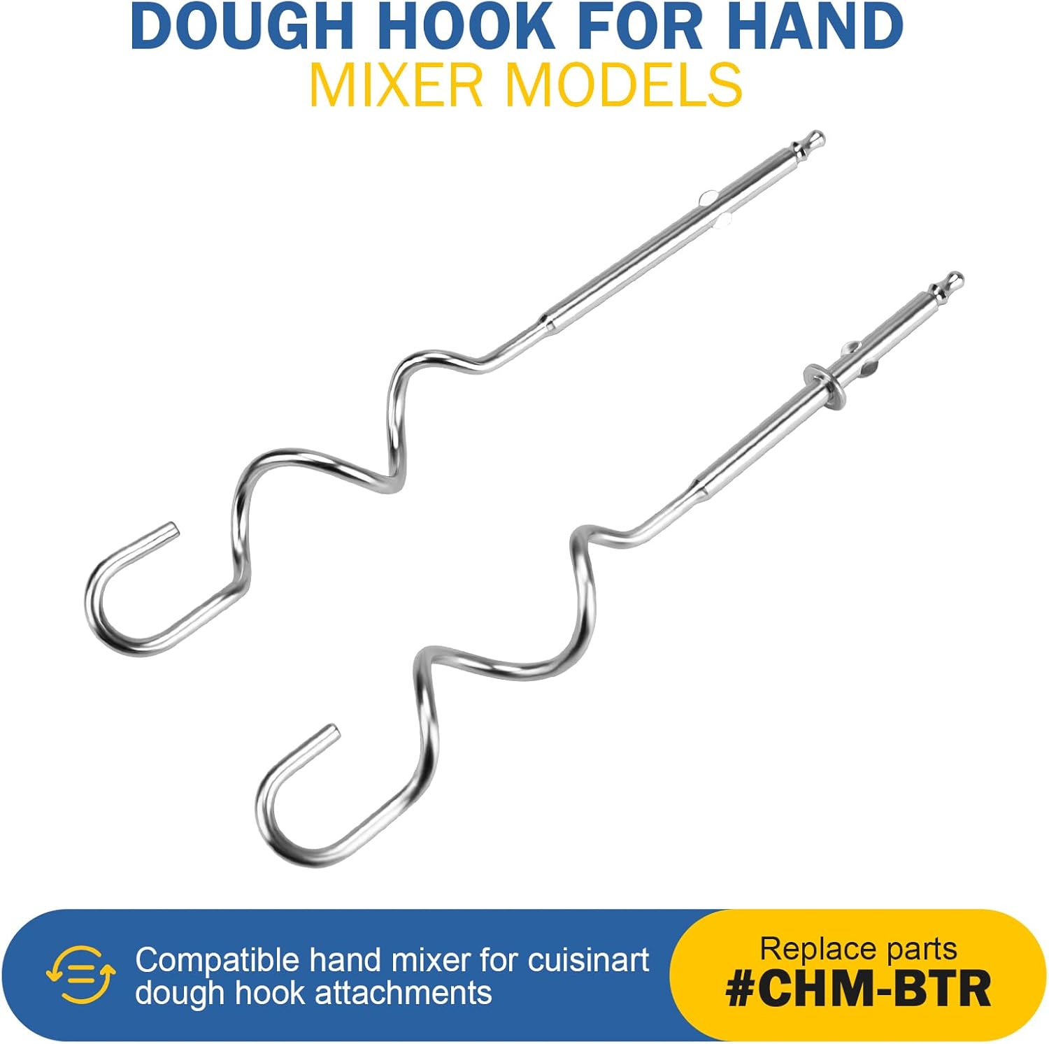 Hand Mixer Dough Hooks Replacement for Cuisinart - CHM Series Hand Mixer Parts,HM-50 HM-70 CHM-3 CHM-7PK Hand Mixers Dough Hook Stainless Steel Attachment,2 Pack