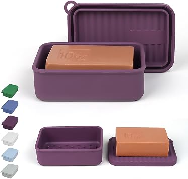 AIDIMMING Jumbo Silicone Travel Soap Case for 10 oz Soap Bars Deep Purple
