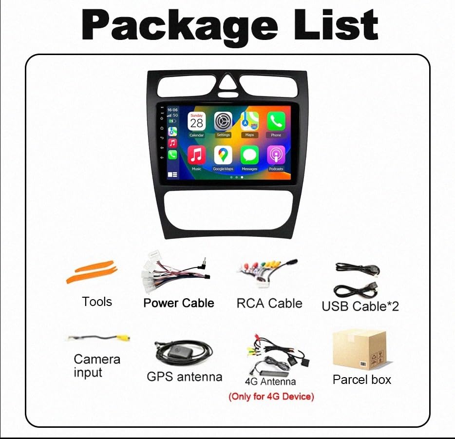 Pantalla Carplay para Mercedes Benz C con Mirror Link inalámbrico y Bluetooth 7