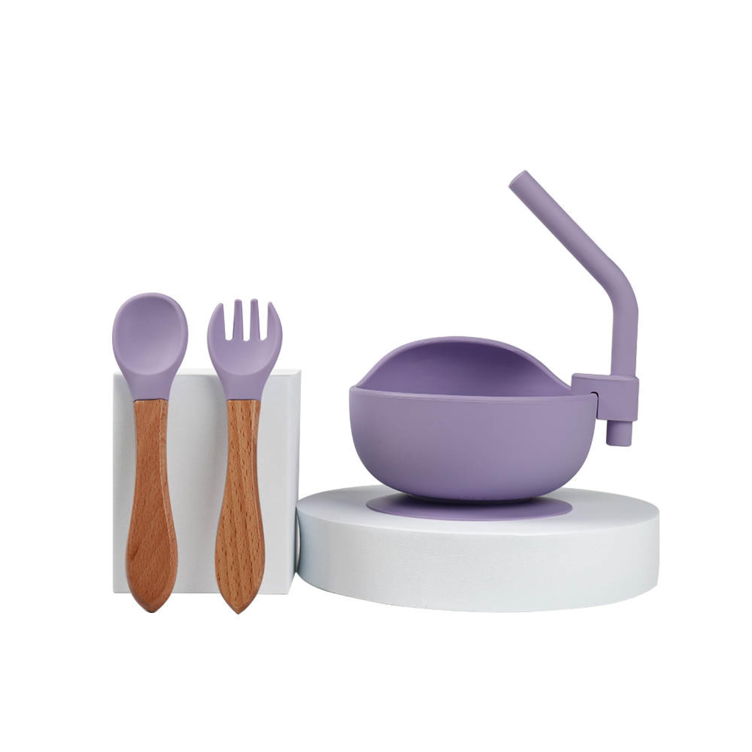 GenericToddler Suction Bowl Set with Spoon and Spork Food Grade Silicone for Early Eating Stages of Life (PURPLE)