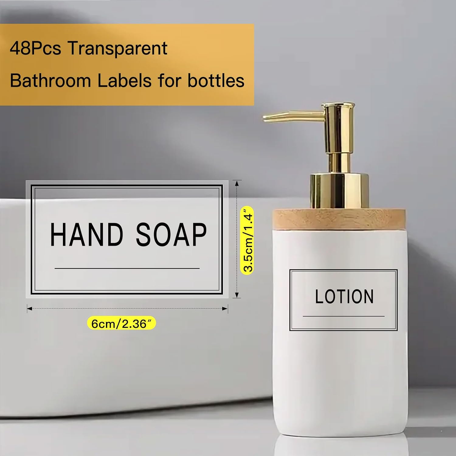 48PCS Clear Waterproof Labels for Bottles, Shampoo and Conditioner Dispenser Label,Transparent Soap and Lotion Stickers for Bathroom Organization (Black on Clear) image 2