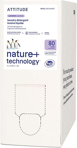 ATTITUDE Repuesto de detergente líquido para ropa, verificado por EWG, compatible con HE, a base de plantas y vegano, jabón natural para lavandería,