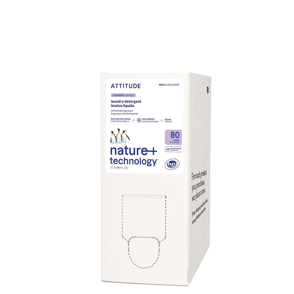 ATTITUDE Liquid Laundry Detergent Refill, EWG Verified, HE Compatible, Plant-Based & Vegan, Natural Laundry Soap, Lavender Scent, 80 Loads, 67.6 Fl Oz