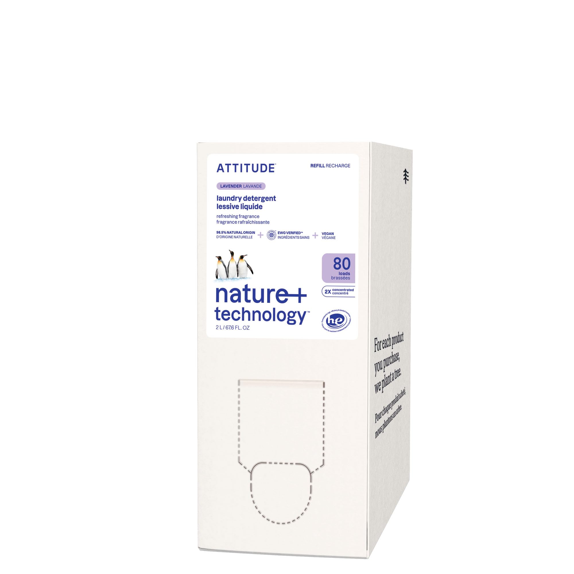 ATTITUDE Liquid Laundry Detergent Refill, EWG Verified, HE Compatible, Plant-Based & Vegan, Natural Laundry Soap, Lavender Scent, 80 Loads, 67.6 Fl Oz