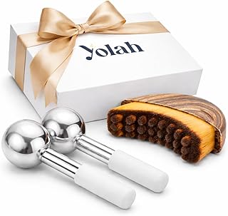 YOLAH Ice Globes+Lymphatic Contour Face Brush for Facials Sculpting Stainless Steel Cooling Face Massager for Puffy Eyes, Dark Circles & Wrinkles Skin Tightening & Relaxation Tool for Home Spa